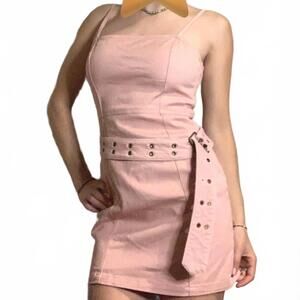 Pink Denim mini bodycon dress spaghetti straps size 8 - DIVIDED H&M